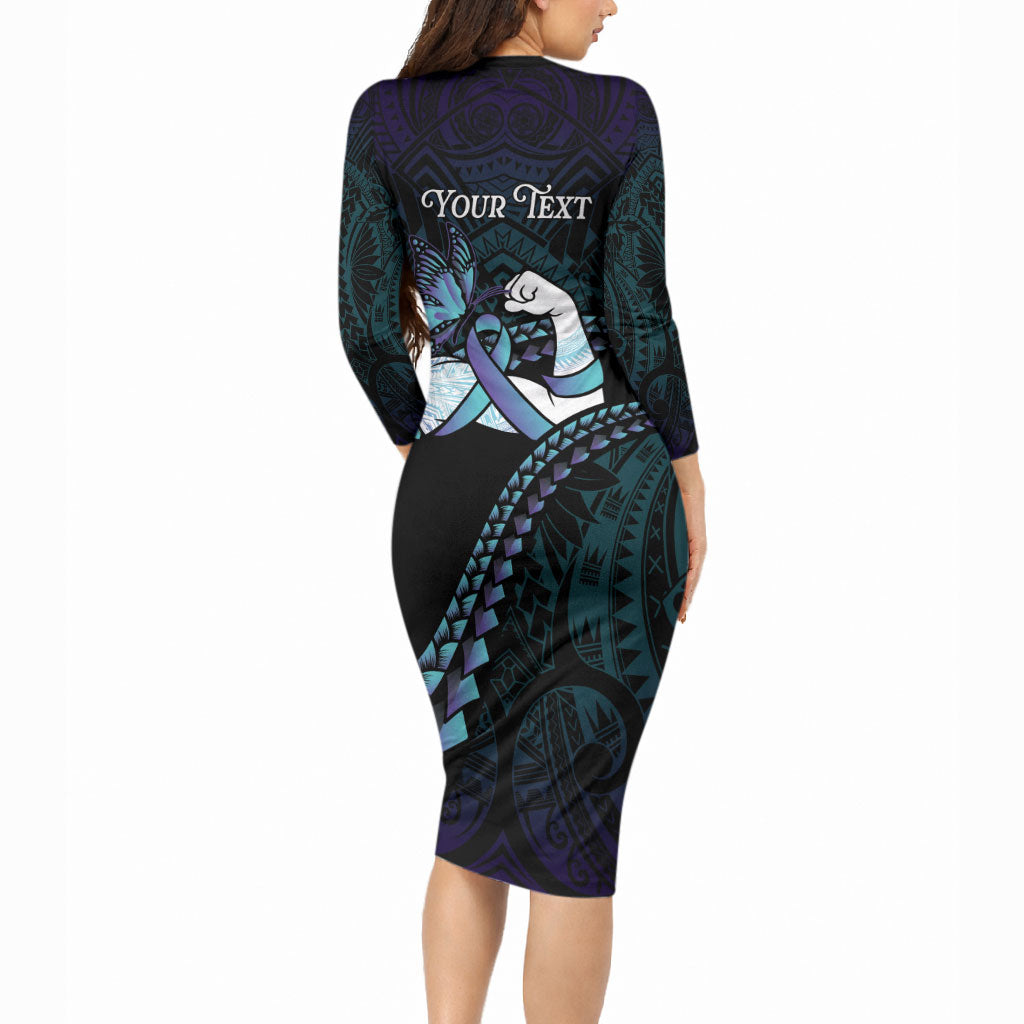 Personalised Polynesia Suicide Prevention Month Long Sleeve Bodycon Dress Brave Strong Butterfly Teal Purple Ribbon LT14 - Polynesian Pride