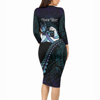 Personalised Polynesia Suicide Prevention Month Long Sleeve Bodycon Dress Brave Strong Butterfly Teal Purple Ribbon LT14 - Polynesian Pride