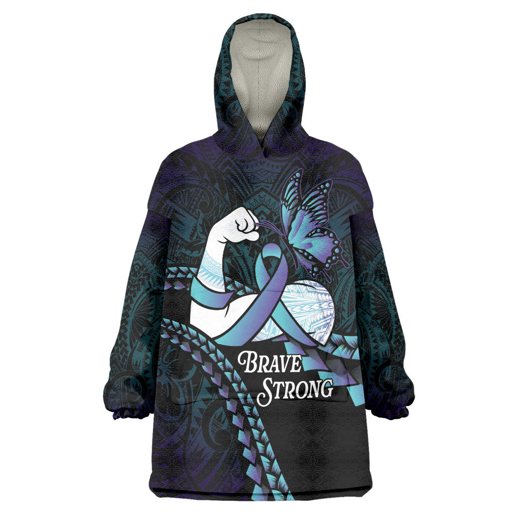 Personalised Polynesia Suicide Prevention Month Wearable Blanket Hoodie Brave Strong Butterfly Teal Purple Ribbon LT14 One Size Purple - Polynesian Pride