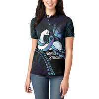 Personalised Polynesia Suicide Prevention Month Women Polo Shirt Brave Strong Butterfly Teal Purple Ribbon LT14 - Polynesian Pride