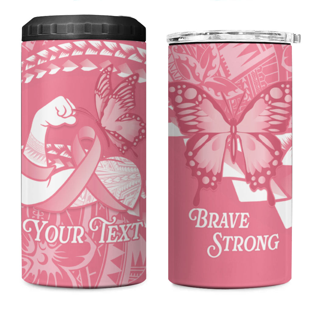 Personalised Polynesia Breast Cancer Awareness 4 in 1 Can Cooler Tumbler Brave Strong Butterfly Pink Ribbon LT14 One Size: 16 oz Pink - Polynesian Pride
