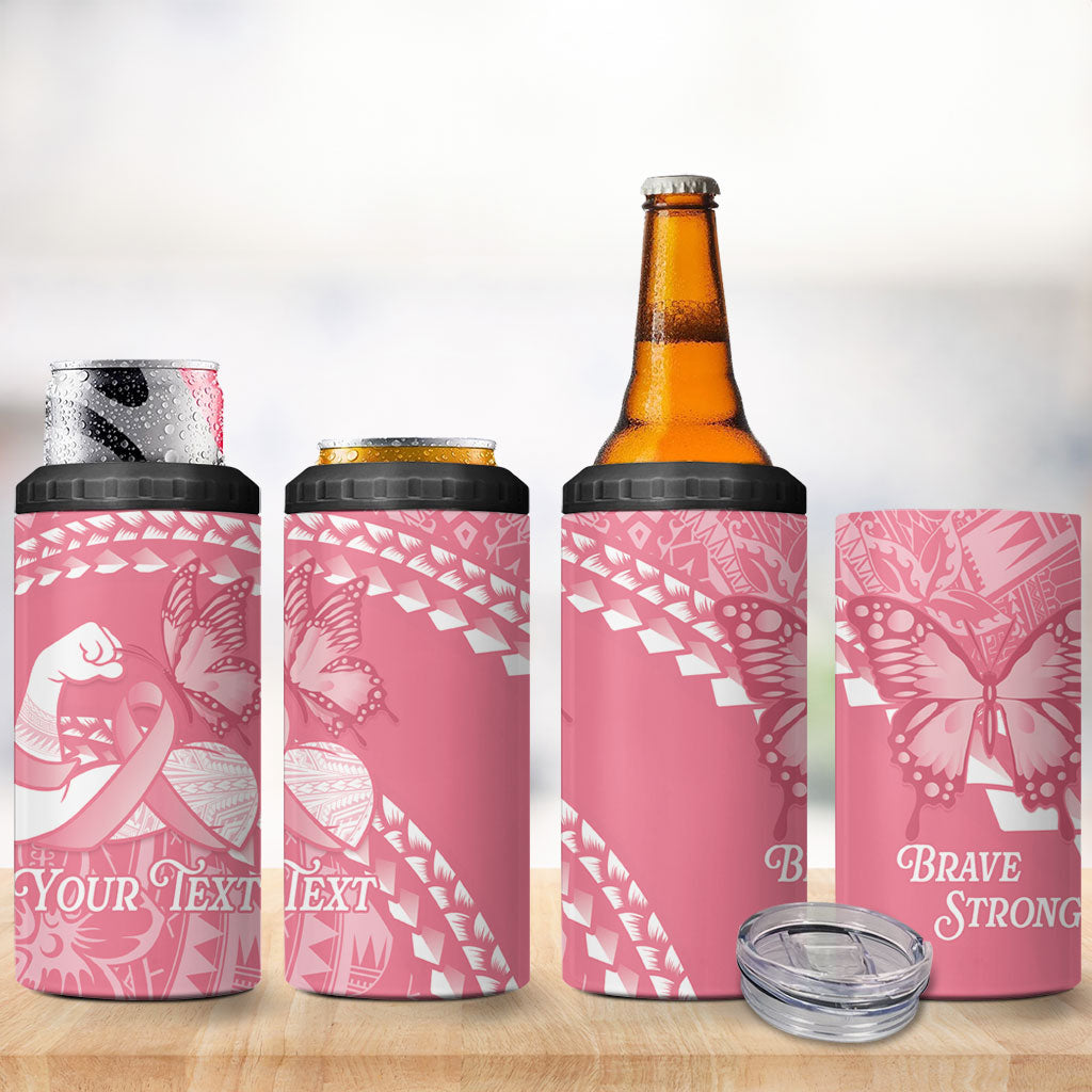 Personalised Polynesia Breast Cancer Awareness 4 in 1 Can Cooler Tumbler Brave Strong Butterfly Pink Ribbon LT14 - Polynesian Pride