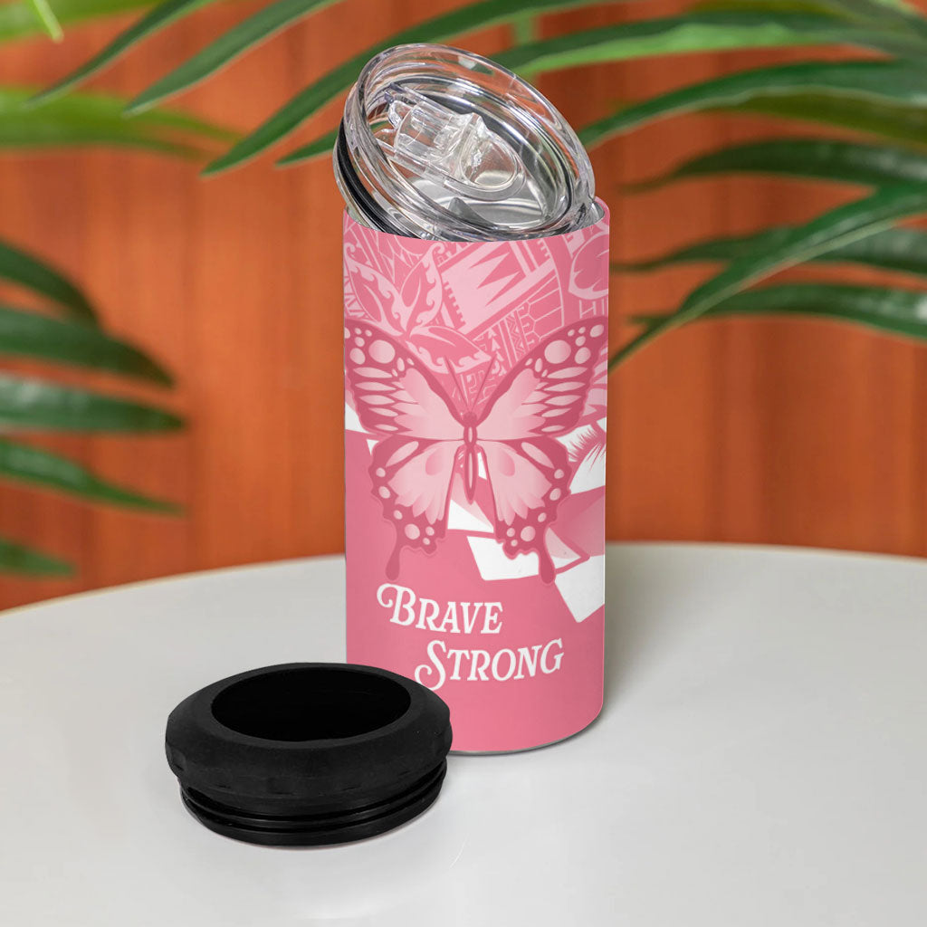 Personalised Polynesia Breast Cancer Awareness 4 in 1 Can Cooler Tumbler Brave Strong Butterfly Pink Ribbon LT14 - Polynesian Pride