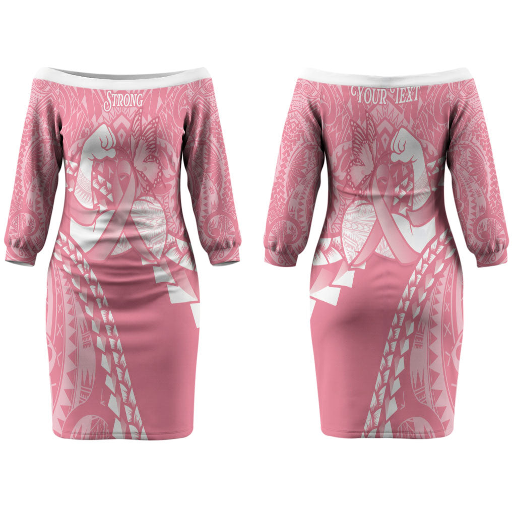 Personalised Polynesia Breast Cancer Awareness Couples Matching Off The Shoulder Long Sleeve Dress and Long Sleeve Button Shirt Brave Strong Butterfly Pink Ribbon LT14 - Polynesian Pride