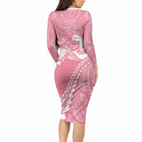 Personalised Polynesia Breast Cancer Awareness Long Sleeve Bodycon Dress Brave Strong Butterfly Pink Ribbon LT14 - Polynesian Pride