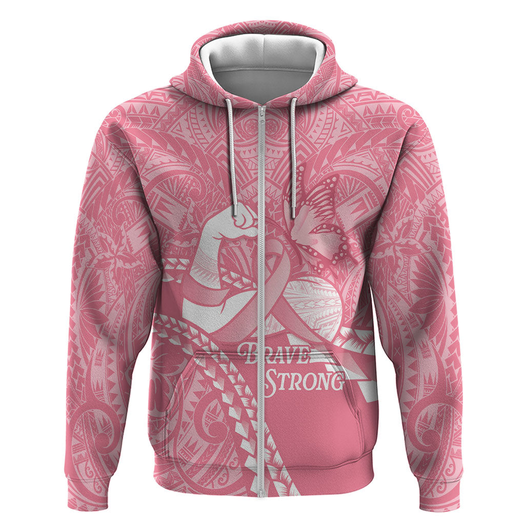 Personalised Polynesia Breast Cancer Awareness Zip Hoodie Brave Strong Butterfly Pink Ribbon LT14 Zip Hoodie Pink - Polynesian Pride