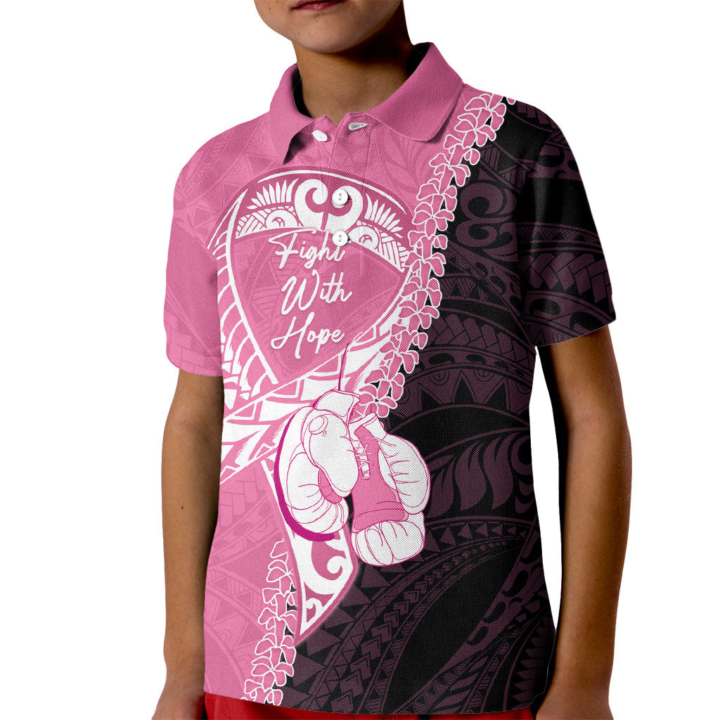 Personalised Polynesia Breast Cancer Awareness Kid Polo Shirt Fight With Hope Pink Ribbon Boxing Gloves LT14 Kid Pink - Polynesian Pride