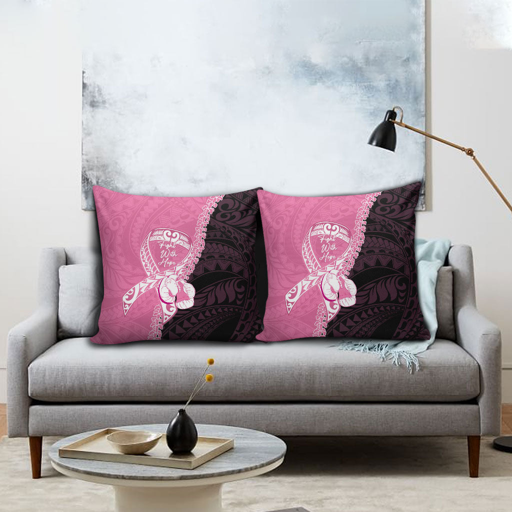 Polynesia Breast Cancer Awareness Pillow Cover Fight With Hope Pink Ribbon Boxing Gloves