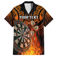Personalised Polynesian Darts Family Matching Puletasi Dress and Hawaiian Shirt Fire Burning With Tribal Tattoo LT14 Dad's Shirt - Short Sleeve Orange - Polynesian Pride