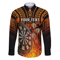 Personalised Polynesian Darts Family Matching Short Sleeve Bodycon Dress and Hawaiian Shirt Fire Burning With Tribal Tattoo LT14 Dad's Shirt - Long Sleeve Orange - Polynesian Pride