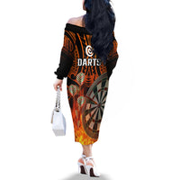 Personalised Polynesian Darts Off The Shoulder Long Sleeve Dress Fire Burning With Tribal Tattoo LT14 - Polynesian Pride