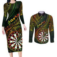 Personalised Polynesian Darts Couples Matching Long Sleeve Bodycon Dress and Long Sleeve Button Shirts Dart Lovers Tribal Pattern Mix Tropical Leaves LT14 Reggae - Polynesian Pride