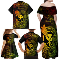 Hawaii Family Matching Off Shoulder Long Sleeve Dress and Hawaiian Shirt Fish Hook Tattoo Mix Polynesian Plumeria Reggae Version LT14 - Polynesian Pride