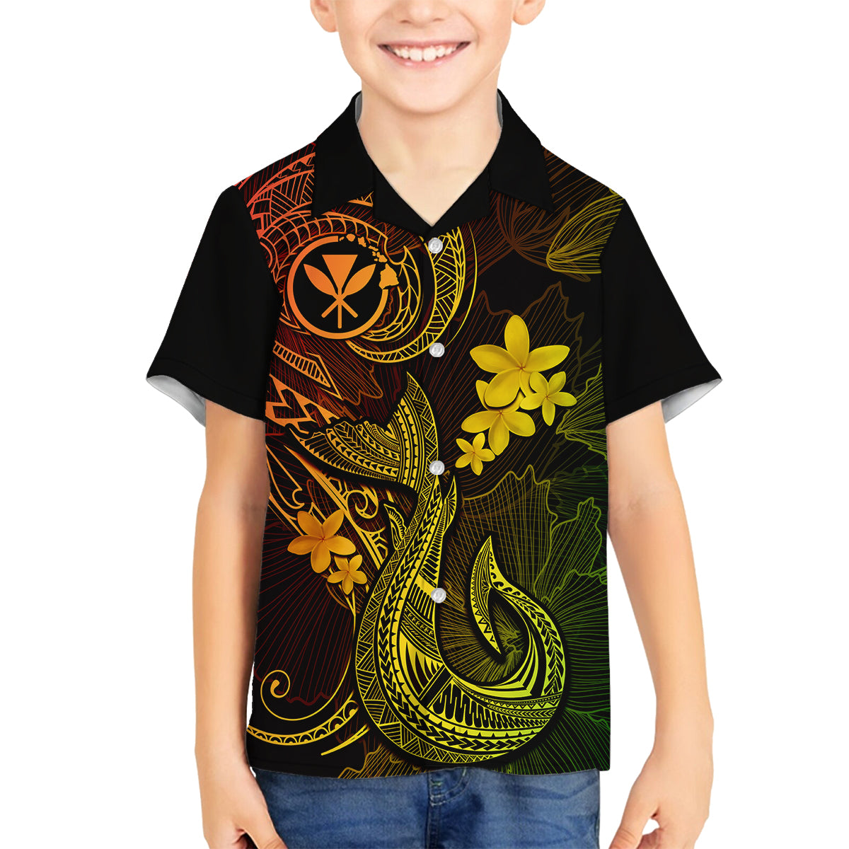 Hawaii Family Matching Tank Maxi Dress and Hawaiian Shirt Fish Hook Tattoo Mix Polynesian Plumeria Reggae Version LT14 Son's Shirt Reggae - Polynesian Pride