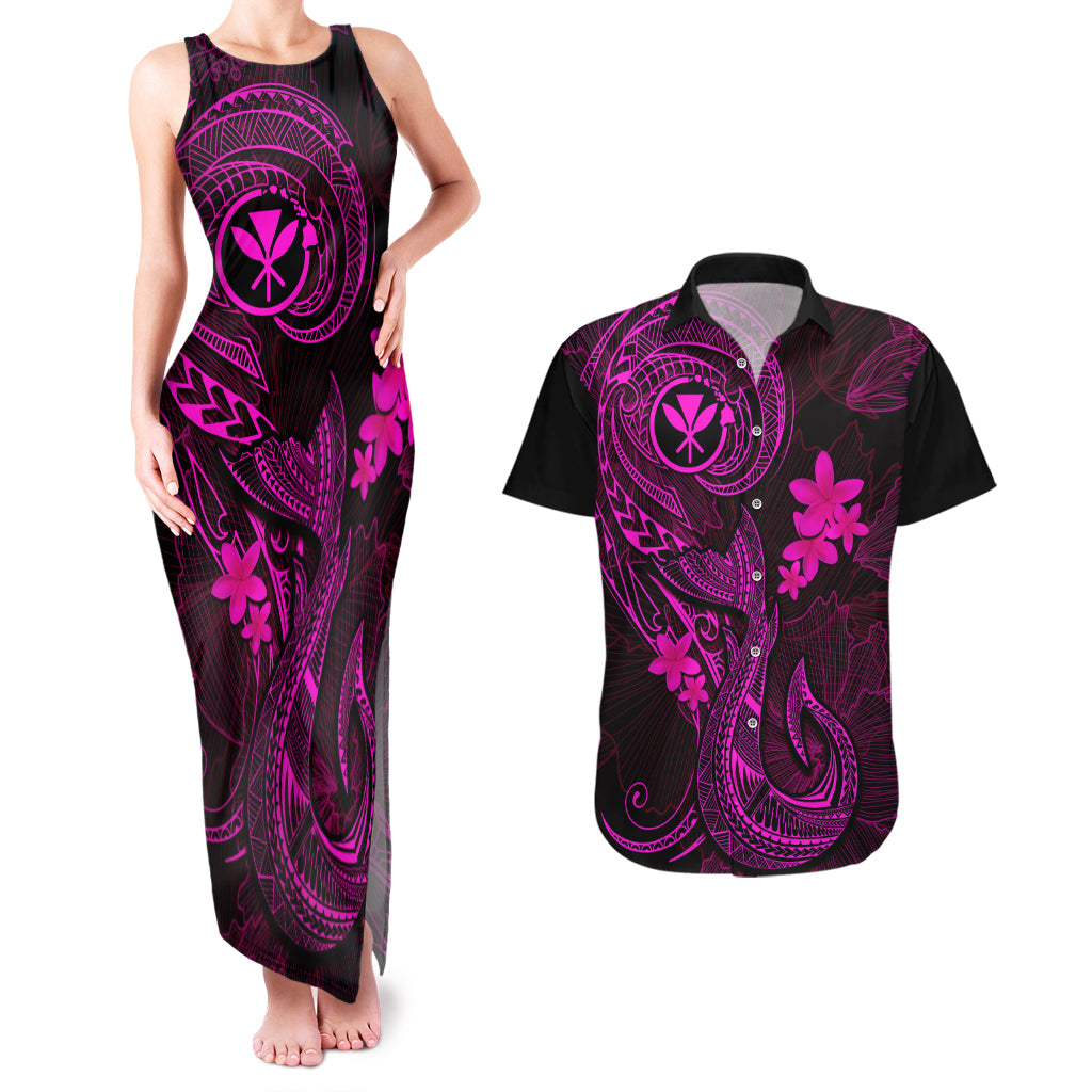 Hawaii Couples Matching Tank Maxi Dress and Hawaiian Shirt Fish Hook Tattoo Mix Polynesian Plumeria Pink Version LT14 Pink - Polynesian Pride
