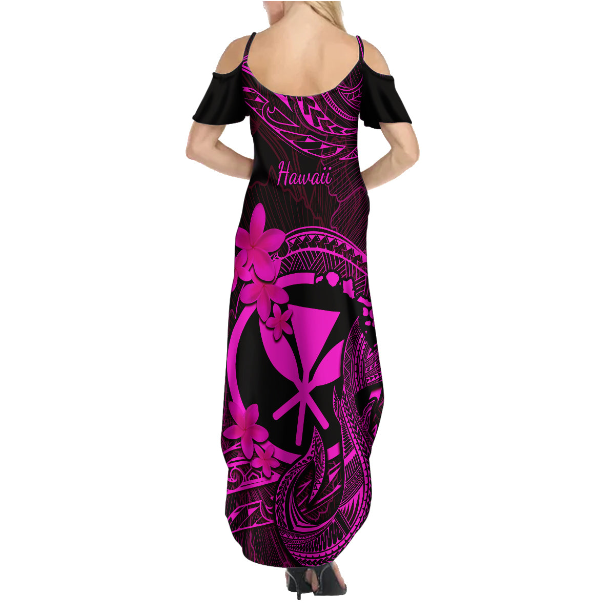 Hawaii Family Matching Summer Maxi Dress and Hawaiian Shirt Fish Hook Tattoo Mix Polynesian Plumeria Pink Version LT14 - Polynesian Pride