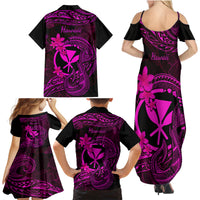 Hawaii Family Matching Summer Maxi Dress and Hawaiian Shirt Fish Hook Tattoo Mix Polynesian Plumeria Pink Version LT14 - Polynesian Pride
