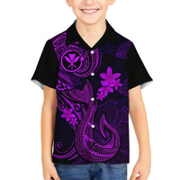 Hawaii Family Matching Long Sleeve Bodycon Dress and Hawaiian Shirt Fish Hook Tattoo Mix Polynesian Plumeria Purple Version LT14 Son's Shirt Purple - Polynesian Pride