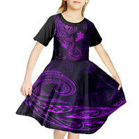 Hawaii Kid Short Sleeve Dress Fish Hook Tattoo Mix Polynesian Plumeria Purple Version LT14 - Polynesian Pride