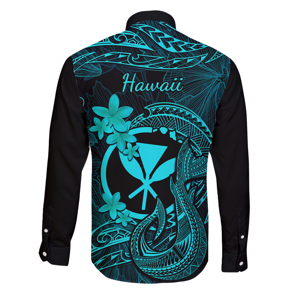 Hawaii Family Matching Off Shoulder Maxi Dress and Hawaiian Shirt Fish Hook Tattoo Mix Polynesian Plumeria Turquoise Version LT14 - Polynesian Pride