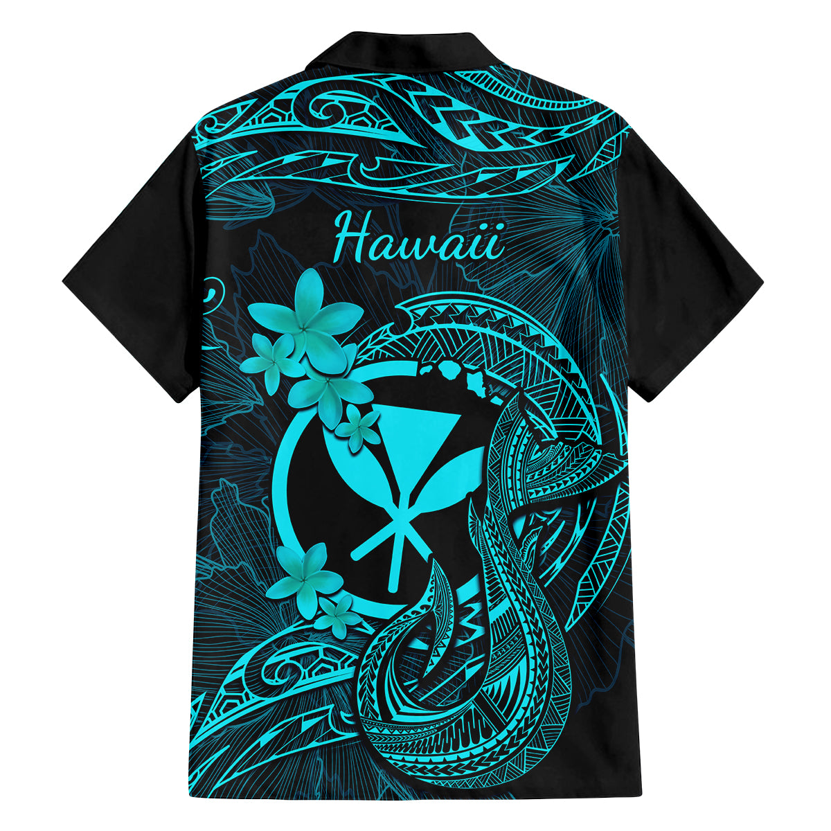 Hawaii Family Matching Short Sleeve Bodycon Dress and Hawaiian Shirt Fish Hook Tattoo Mix Polynesian Plumeria Turquoise Version LT14 - Polynesian Pride