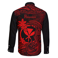 Hawaii Family Matching Off Shoulder Short Dress and Hawaiian Shirt Fish Hook Tattoo Mix Polynesian Plumeria Red Version LT14 - Polynesian Pride