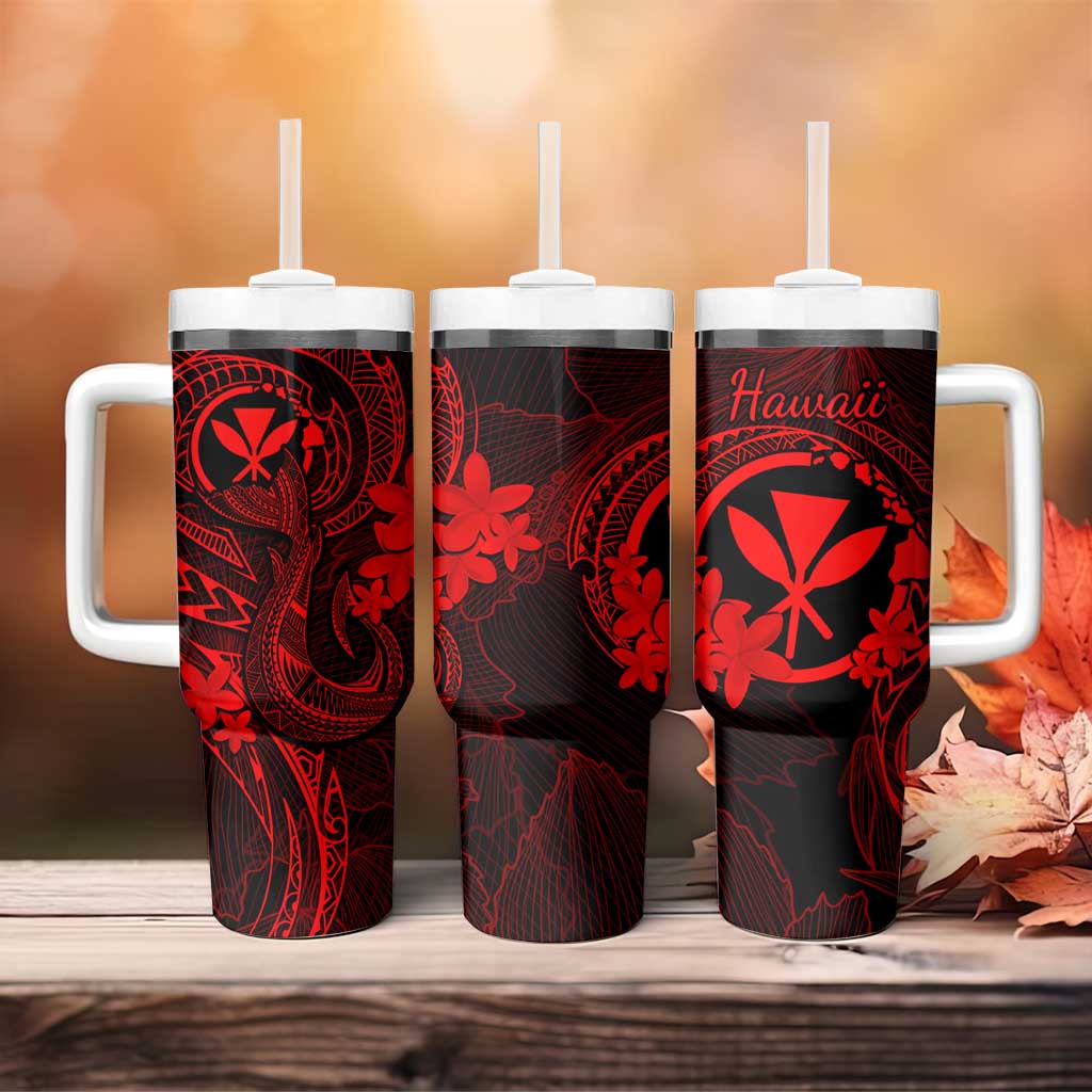 Hawaii Tumbler With Handle Fish Hook Tattoo Mix Polynesian Plumeria Red Version