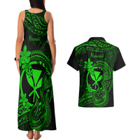 Hawaii Couples Matching Tank Maxi Dress and Hawaiian Shirt Fish Hook Tattoo Mix Polynesian Plumeria Green Version LT14 - Polynesian Pride