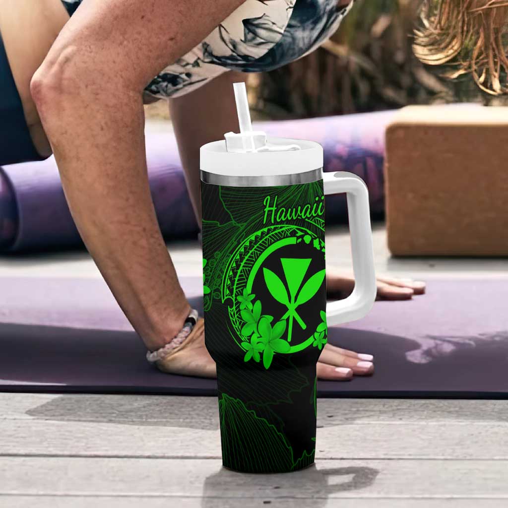 Hawaii Tumbler With Handle Fish Hook Tattoo Mix Polynesian Plumeria Green Version