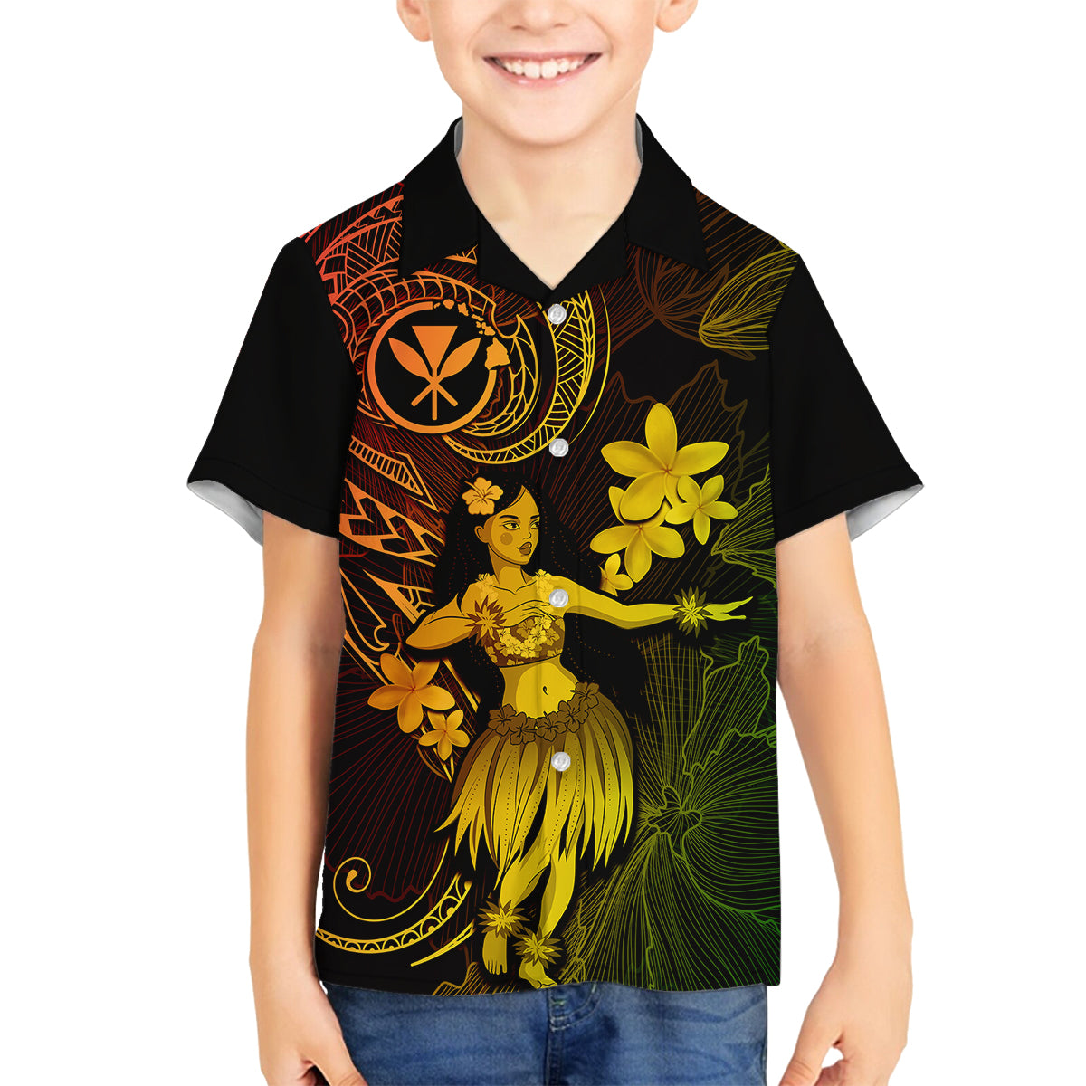 Hawaii Family Matching Short Sleeve Bodycon Dress and Hawaiian Shirt Hula Girl Mix Polynesian Plumeria Reggae Version LT14 Son's Shirt Reggae - Polynesian Pride