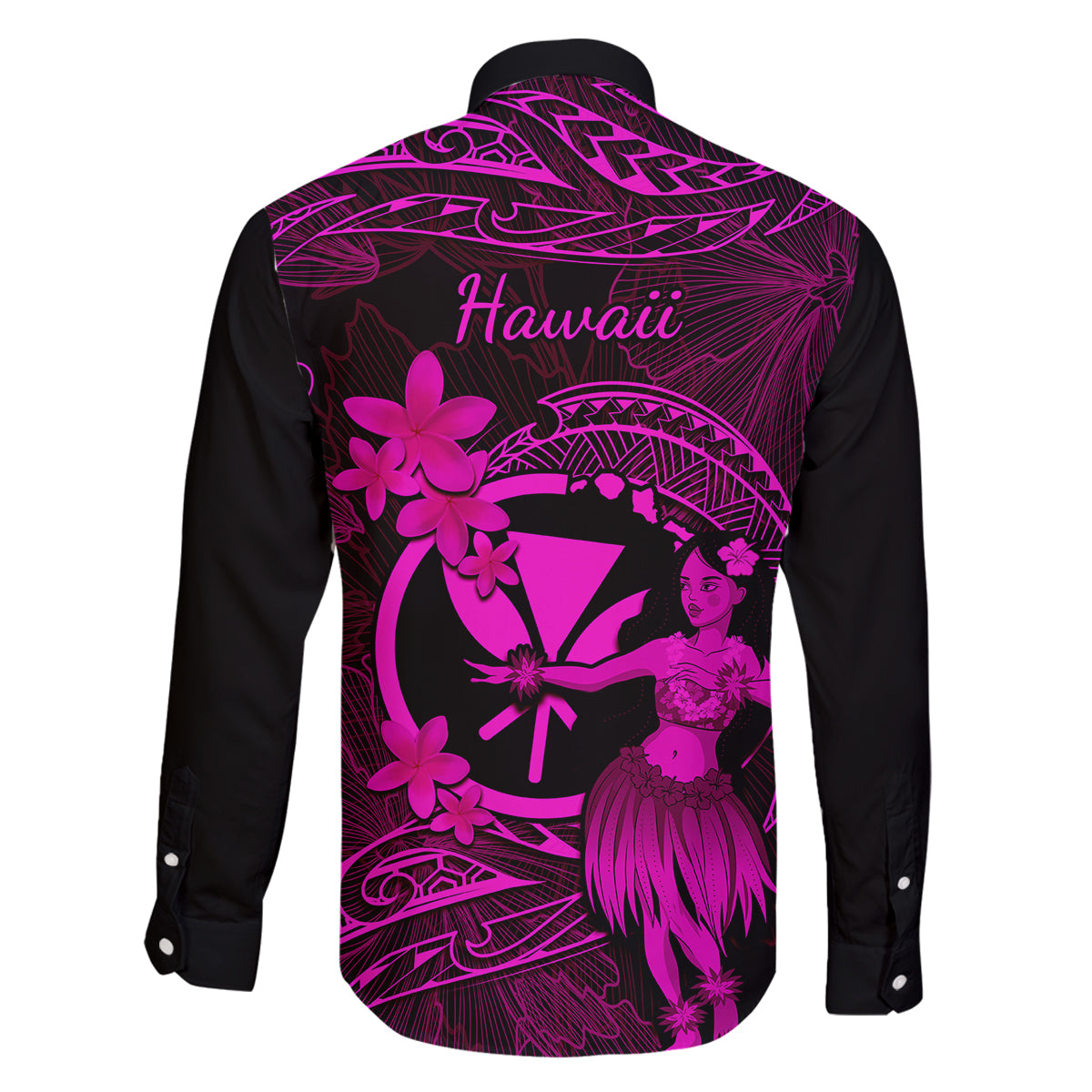 Hawaii Family Matching Off Shoulder Short Dress and Hawaiian Shirt Hula Girl Mix Polynesian Plumeria Pink Version LT14 - Polynesian Pride