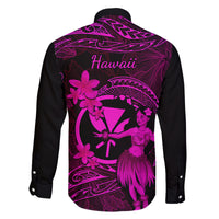 Hawaii Family Matching Off Shoulder Short Dress and Hawaiian Shirt Hula Girl Mix Polynesian Plumeria Pink Version LT14 - Polynesian Pride