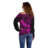 Hawaii Off Shoulder Sweater Hula Girl Mix Polynesian Plumeria Pink Version LT14 - Polynesian Pride