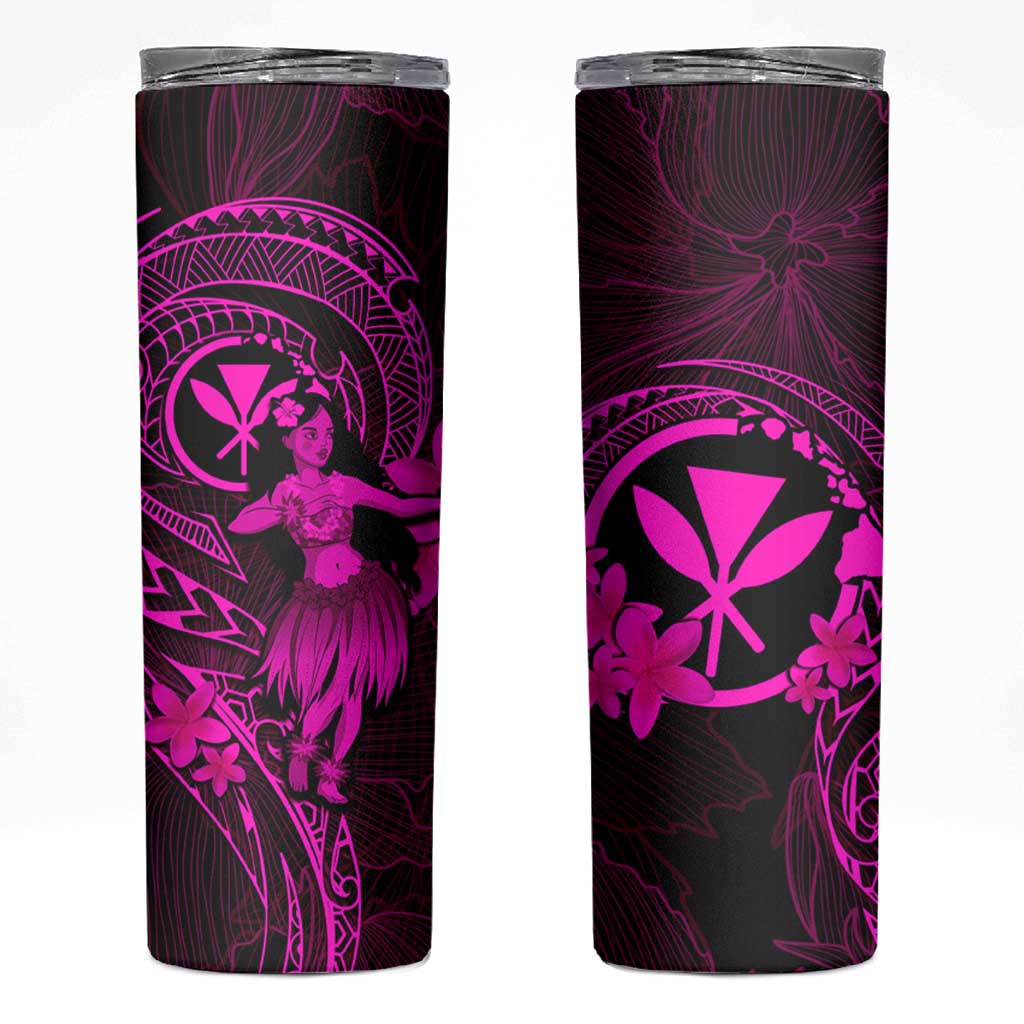 Hawaii Skinny Tumbler Hula Girl Mix Polynesian Plumeria Pink Version LT14 Pink - Polynesian Pride