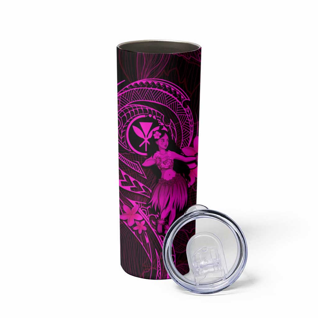 Hawaii Skinny Tumbler Hula Girl Mix Polynesian Plumeria Pink Version LT14 - Polynesian Pride