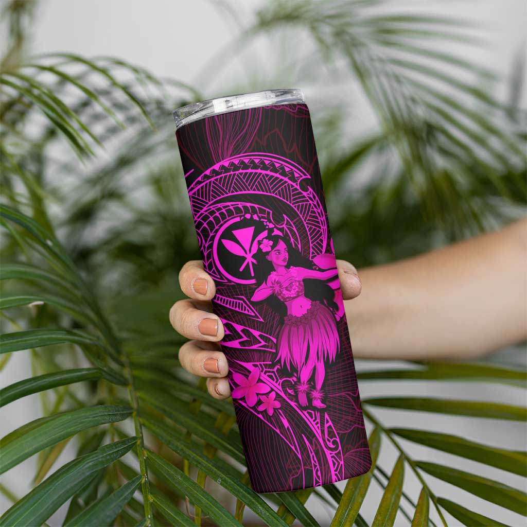 Hawaii Skinny Tumbler Hula Girl Mix Polynesian Plumeria Pink Version LT14 - Polynesian Pride
