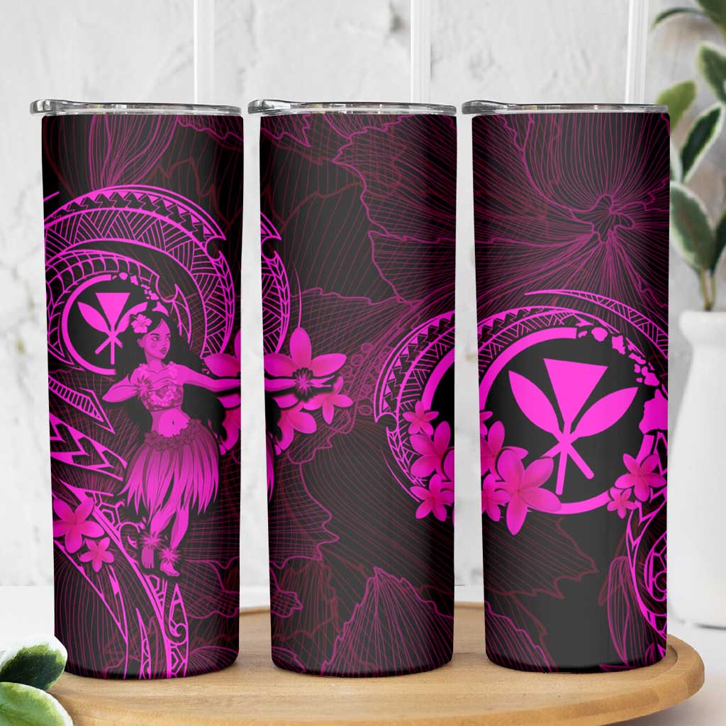 Hawaii Skinny Tumbler Hula Girl Mix Polynesian Plumeria Pink Version LT14 - Polynesian Pride