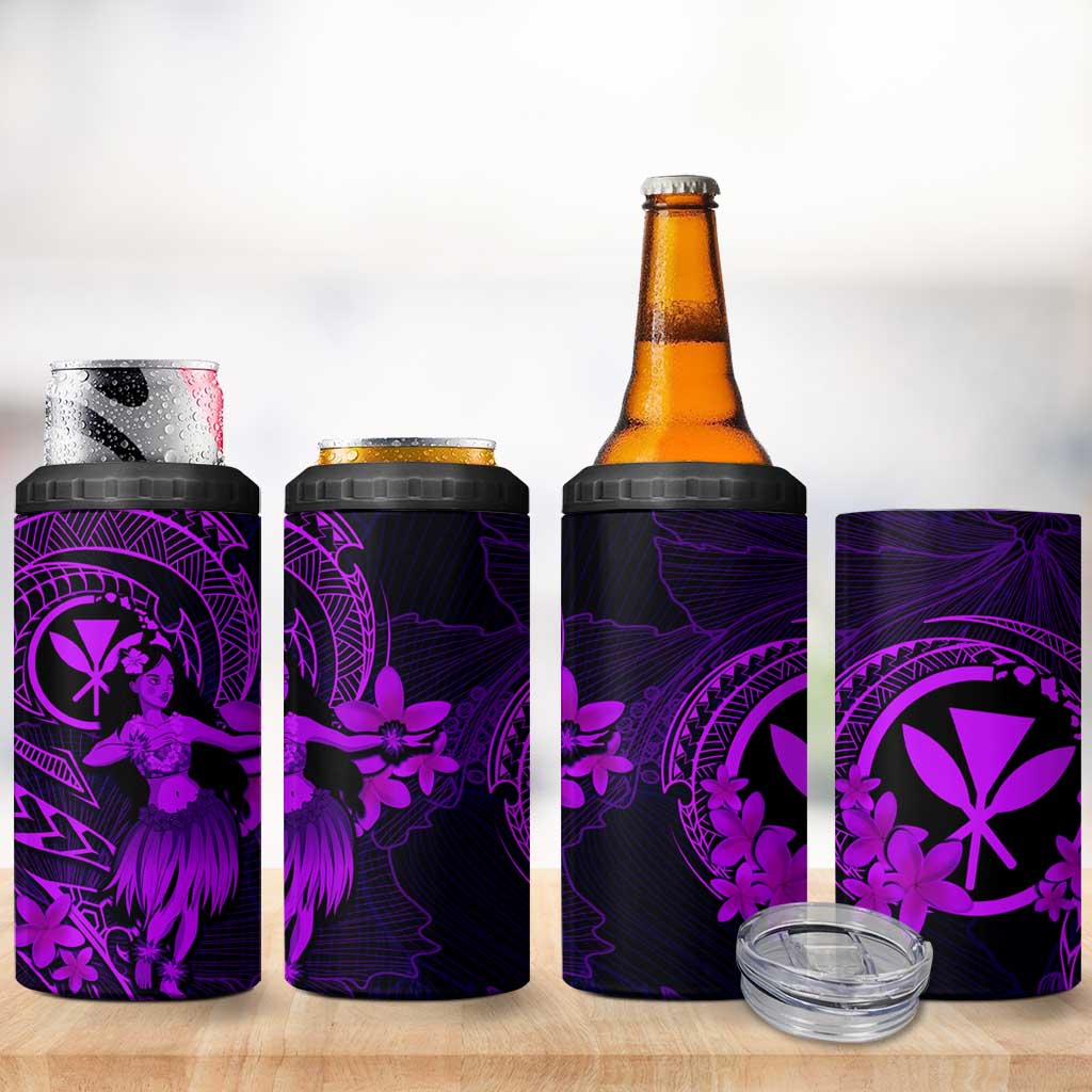 Hawaii 4 in 1 Can Cooler Tumbler Hula Girl Mix Polynesian Plumeria Purple Version LT14 - Polynesian Pride