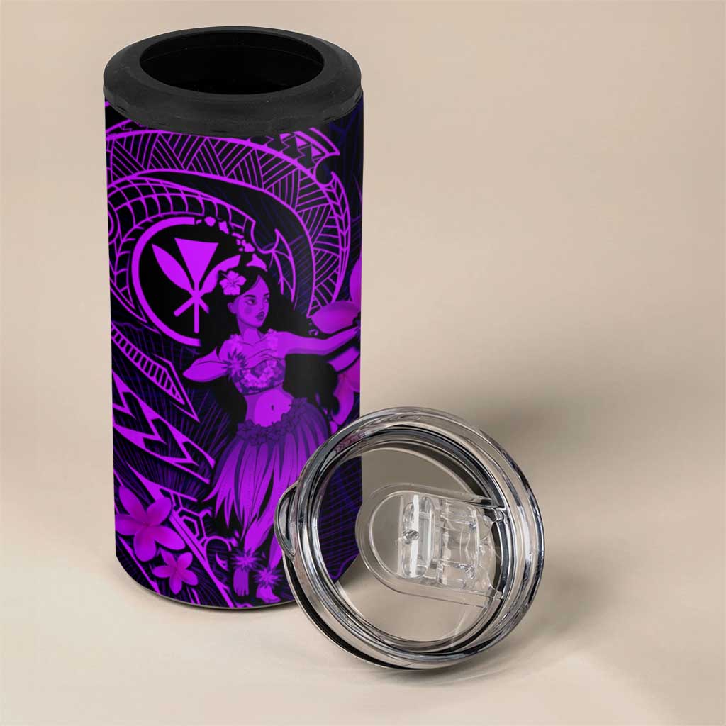 Hawaii 4 in 1 Can Cooler Tumbler Hula Girl Mix Polynesian Plumeria Purple Version LT14 - Polynesian Pride