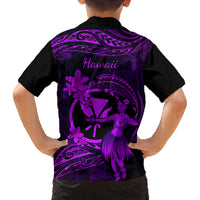 Hawaii Family Matching Puletasi Dress and Hawaiian Shirt Hula Girl Mix Polynesian Plumeria Purple Version LT14 - Polynesian Pride