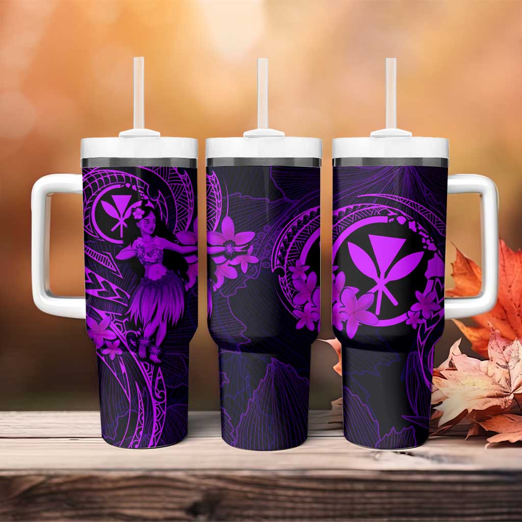 Hawaii Tumbler With Handle Hula Girl Mix Polynesian Plumeria Purple Version