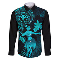 Hawaii Family Matching Mermaid Dress and Hawaiian Shirt Hula Girl Mix Polynesian Plumeria Turquoise Version LT14 Dad's Shirt - Long Sleeve Turquoise - Polynesian Pride