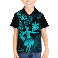 Hawaii Family Matching Mermaid Dress and Hawaiian Shirt Hula Girl Mix Polynesian Plumeria Turquoise Version LT14 Son's Shirt Turquoise - Polynesian Pride
