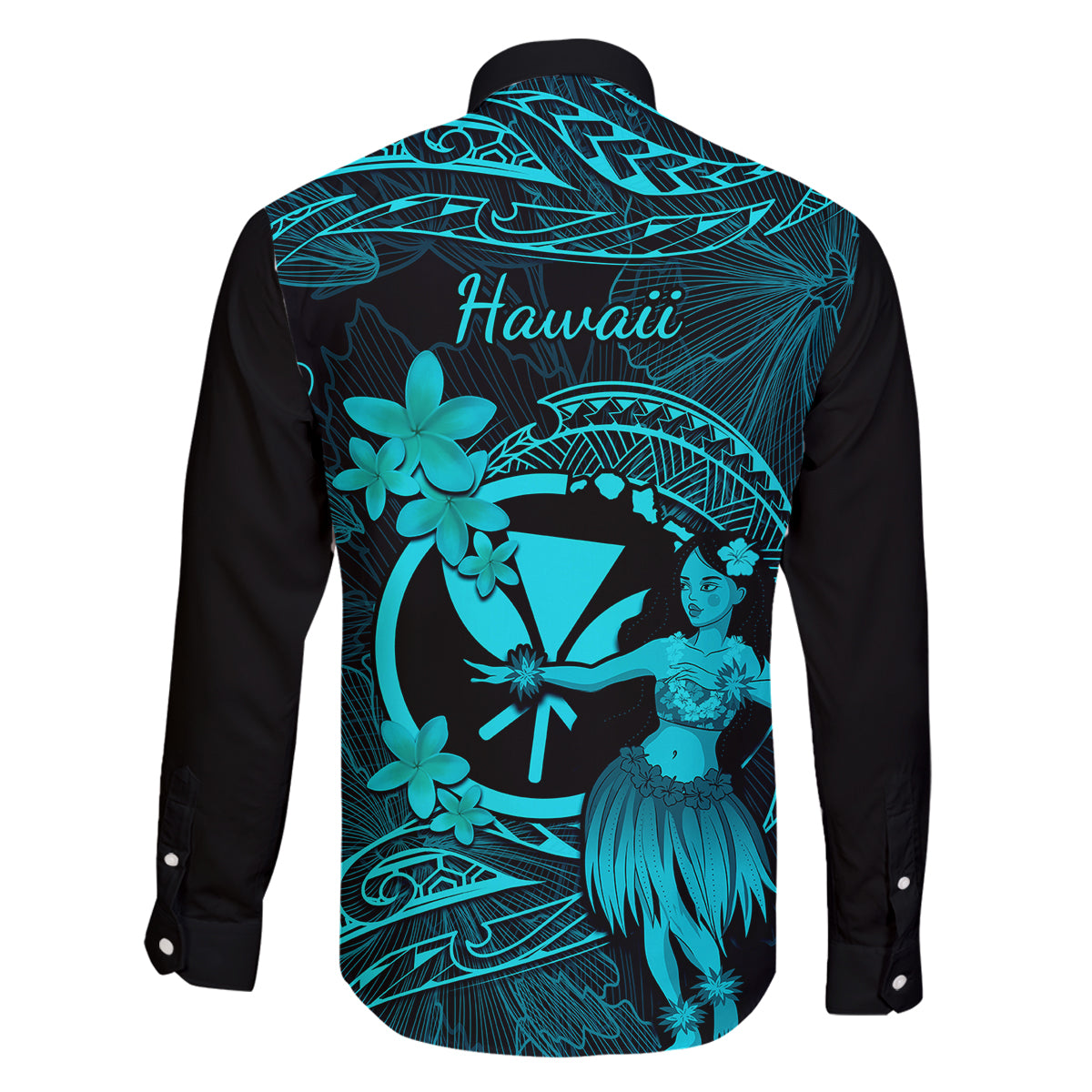Hawaii Family Matching Off Shoulder Short Dress and Hawaiian Shirt Hula Girl Mix Polynesian Plumeria Turquoise Version LT14 - Polynesian Pride