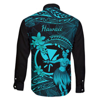 Hawaii Family Matching Off Shoulder Short Dress and Hawaiian Shirt Hula Girl Mix Polynesian Plumeria Turquoise Version LT14 - Polynesian Pride