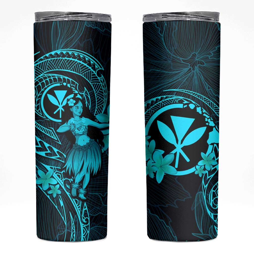 Hawaii Skinny Tumbler Hula Girl Mix Polynesian Plumeria Turquoise Version LT14 Turquoise - Polynesian Pride