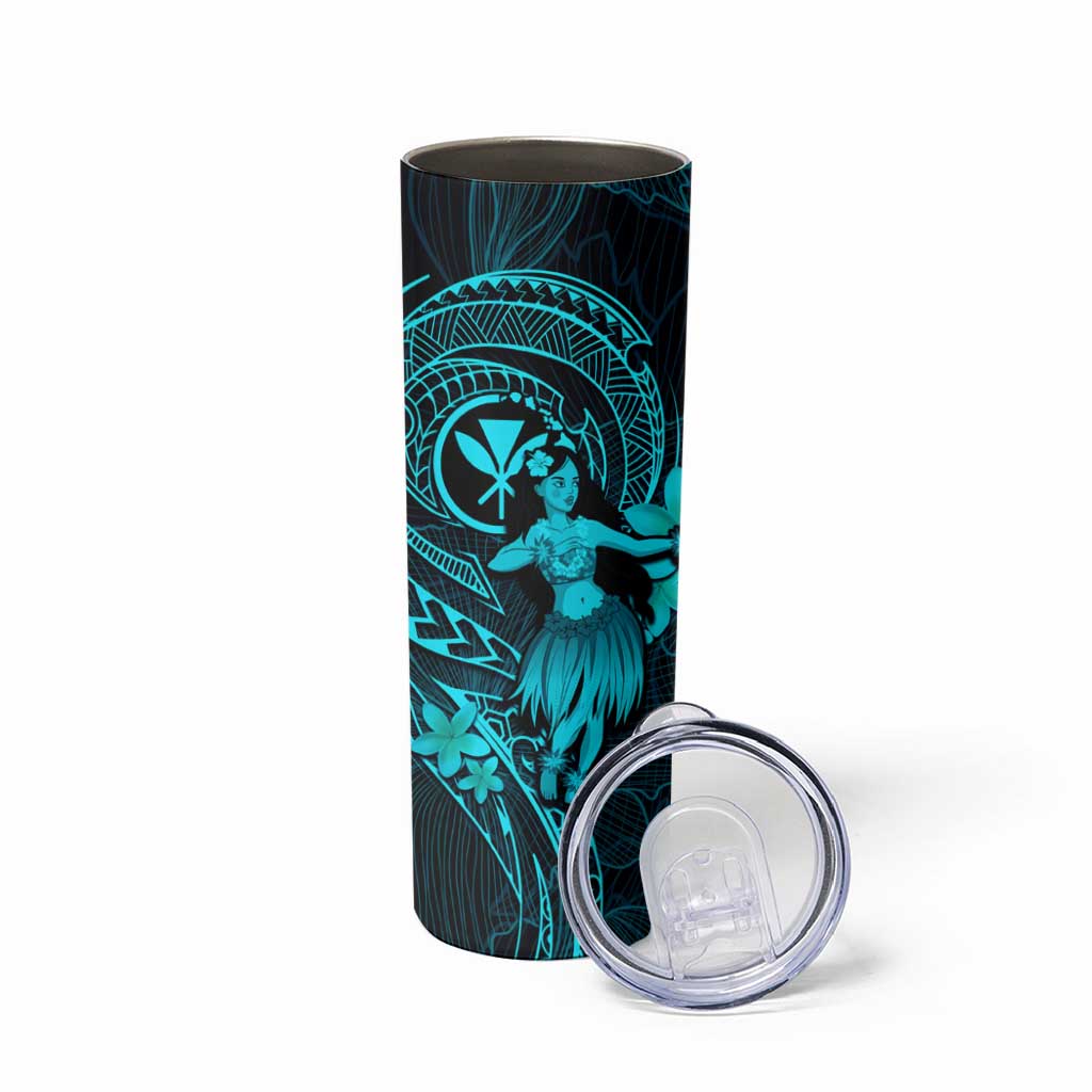 Hawaii Skinny Tumbler Hula Girl Mix Polynesian Plumeria Turquoise Version LT14 - Polynesian Pride