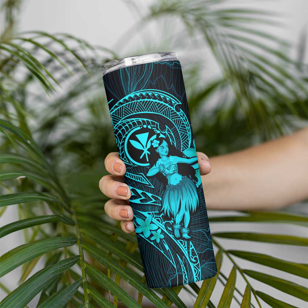 Hawaii Skinny Tumbler Hula Girl Mix Polynesian Plumeria Turquoise Version LT14 - Polynesian Pride