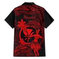 Hawaii Family Matching Off Shoulder Short Dress and Hawaiian Shirt Hula Girl Mix Polynesian Plumeria Red Version LT14 - Polynesian Pride