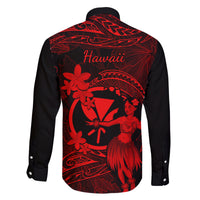 Hawaii Family Matching Off Shoulder Short Dress and Hawaiian Shirt Hula Girl Mix Polynesian Plumeria Red Version LT14 - Polynesian Pride